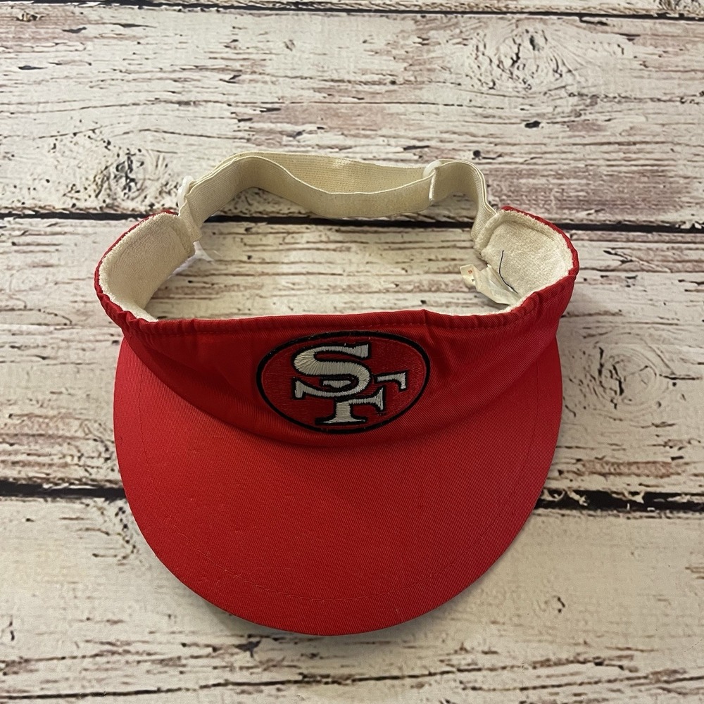Vintage San Francisco 49ers Visor Hat 90s Terry‎ Cloth Elastic Back One Size Red